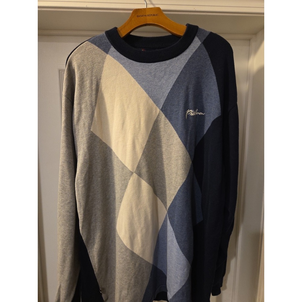 Phat‎ Farm Sweater Mens XXLarge BLUE Pullover Argyle Preppy Streetwear Hip Hop